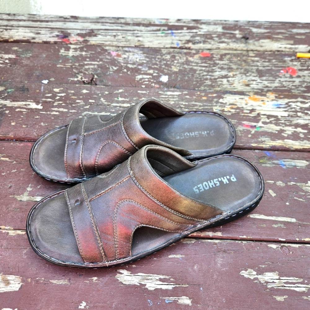 P.K. Shoes Men's Brown Leather Sandals Size 8 - Picture 13 of 16